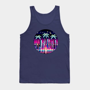 Cyber Palms - 8-Bit Neon Cityscape with Futuristic Palm Trees Tank Top